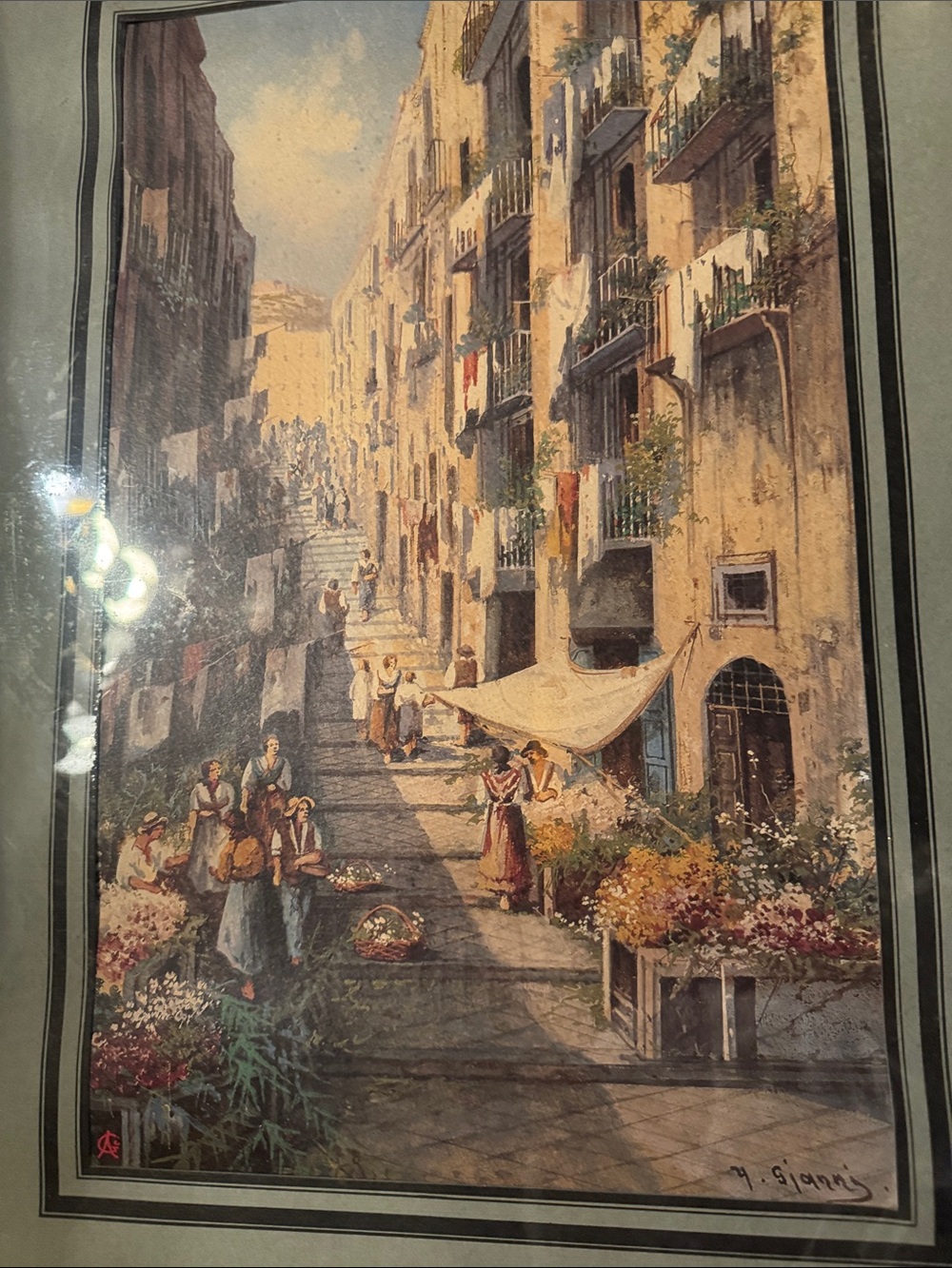 Vintage Street Market Scene Print in Warm Neutrals by Yves Gianni 15x 22